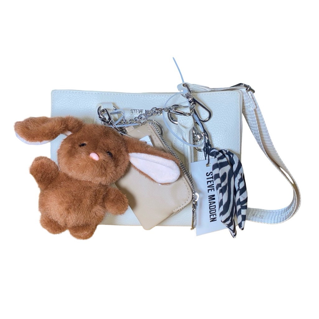 Steve Madden Cream Crossbody Bag With Brown Bunny Charm And Coin Purse